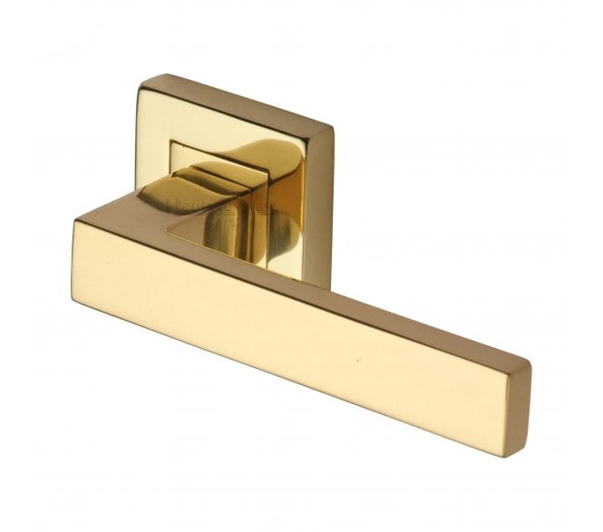 Heritage SQ5420 Delta Square Door Handle on Square Rose - Polished Brass