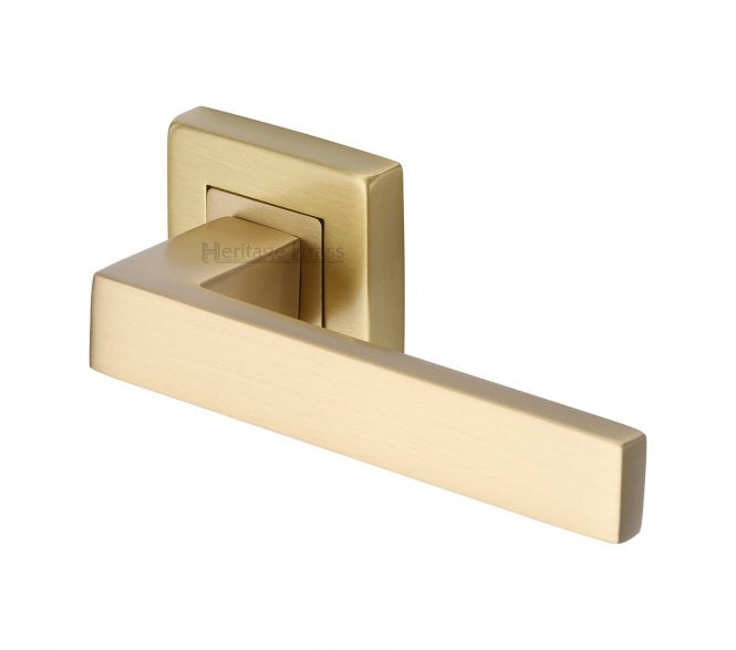 Heritage SQ5420 Delta Square Door Handle on Square Rose - Satin Brass