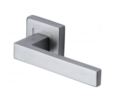 Heritage SQ5420 Delta Square Door Handle on Square Rose - Satin Chrome