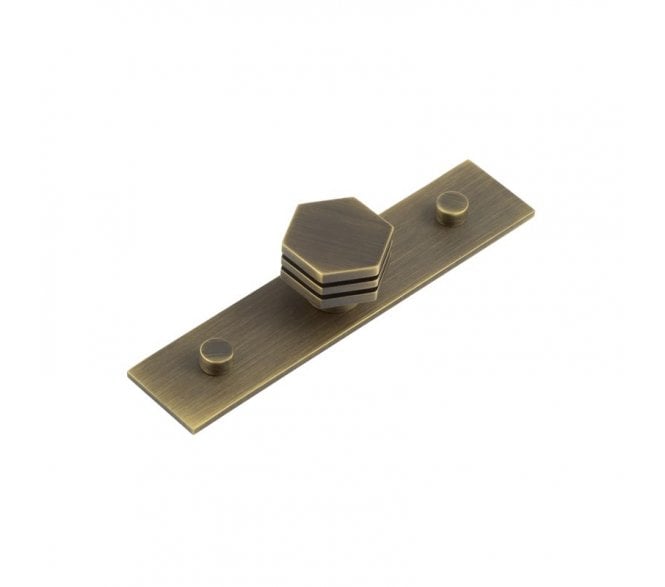 Hoxton Nile Cabinet Knobs On Plain Backplate - Antique Brass