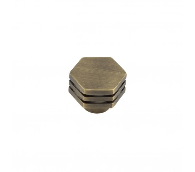 Hoxton Nile Hexagonal Stepped Cabinet Knobs - Antique Brass