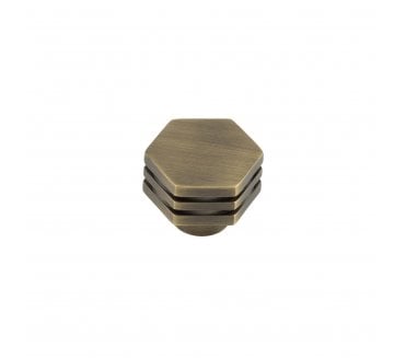 Hoxton Nile Hexagonal Stepped Cabinet Knobs - Antique Brass