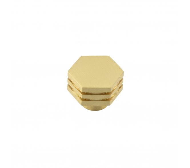 Hoxton Nile Hexagonal Stepped Cabinet Knobs - Satin Brass