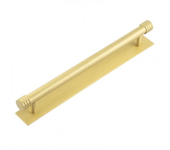 Hoxton Sturt Cabinet Handles On Plain Backplate - Satin Brass