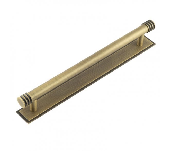 Hoxton Sturt Cabinet Handles On Stepped Backplate - Antique Brass