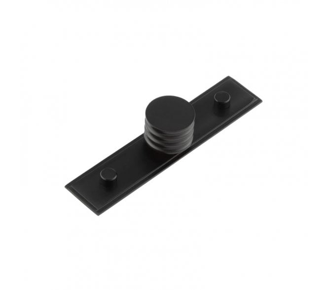 Hoxton Sturt Cupboard Knob On Stepped Plate - Matt Black