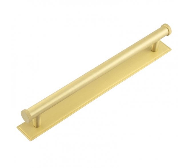 Hoxton Thaxted Cabinet Handles On Stepped Backplate - Satin Brass