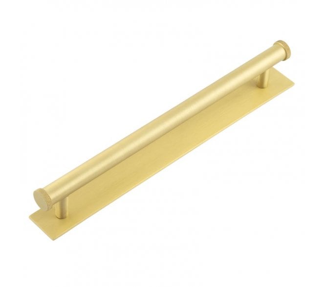 Hoxton Wenlock Cabinet Handles On Plain Backplate - Satin Brass