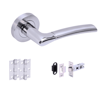 Hunta Columba Polished/Satin Chrome Door Handle Latch Pack (x2 hinges)