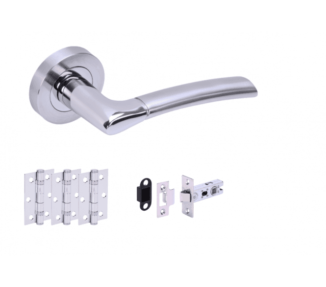 Hunta Columba Polished/Satin Chrome Door Handle Latch Pack (x3 hinges)