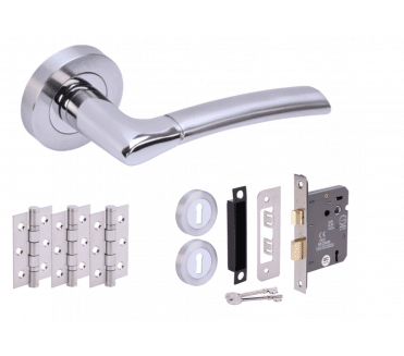 Hunta Columba Polished/Satin Chrome Door Handle Lock Pack (3x hinges)