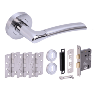 Hunta Columba Polished/Satin Chrome Fire Rated Door Handle Lock Pack (3x hinges)