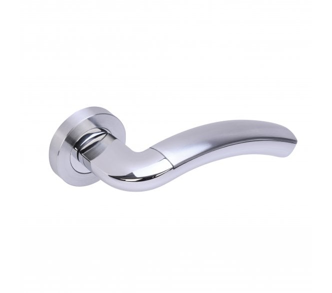 Hunta Corax Door Handle on rose - Satin Chrome/Polished Chrome