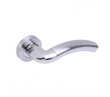 Hunta Corax Door Handle on rose - Satin Chrome/Polished Chrome