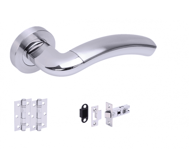 Hunta Corax Satin Chrome/Polished Chrome Door Handle Latch Pack (x2 hinges)
