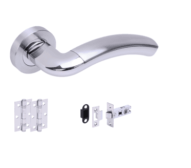 Hunta Corax Satin Chrome/Polished Chrome Door Handle Latch Pack (x2 hinges)