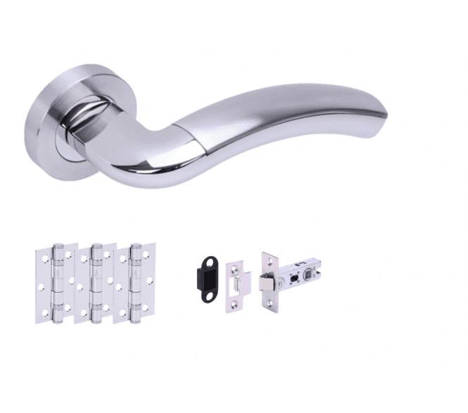 Hunta Corax Satin Chrome/Polished Chrome Door Handle Latch Pack (x3 hinges)