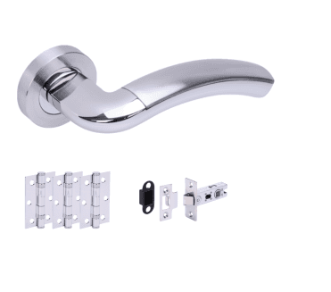 Hunta Corax Satin Chrome/Polished Chrome Door Handle Latch Pack (x3 hinges)