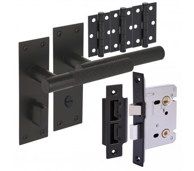 Hunta Dexra Knurled Lever On Backplate Bathroom Pack (x3 76mm Hinges) - Matt Black