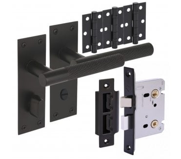 Hunta Dexra Knurled Lever On Backplate Bathroom Pack (x3 76mm Hinges) - Matt Black
