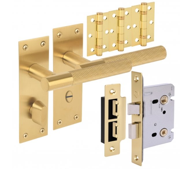 Hunta Dexra Knurled Lever On Backplate Bathroom Pack (x3 76mm Hinges) - Satin Brass