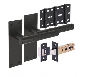 Hunta Dexra Knurled Lever On Backplate Latch Pack (x3 76mm Hinges) - Matt Black