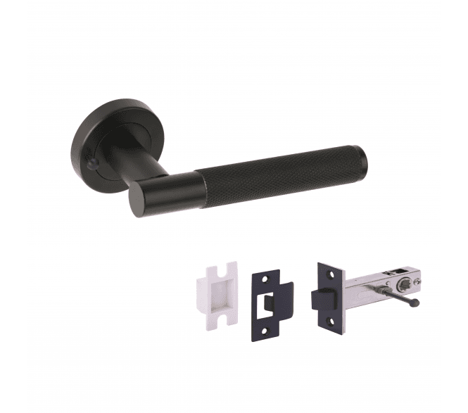 Hunta Evo Knurled Privacy Lever On Round Rose - W/Privacy Latch - Matt Black