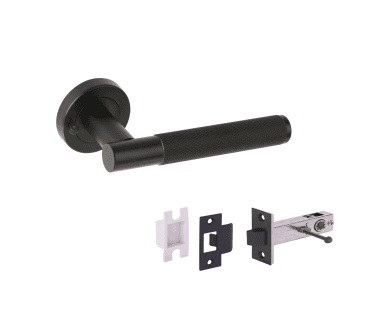 Hunta Evo Knurled Privacy Lever On Round Rose - W/Privacy Latch - Matt Black