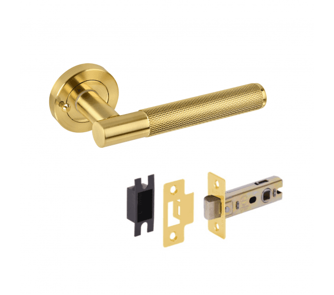 Hunta Evo Knurled Privacy Lever On Round Rose - W/Privacy Latch - Satin Brass
