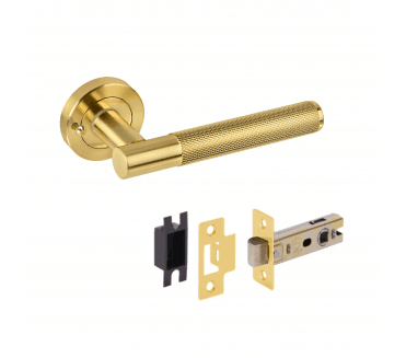 Hunta Evo Knurled Privacy Lever On Round Rose - W/Privacy Latch - Satin Brass