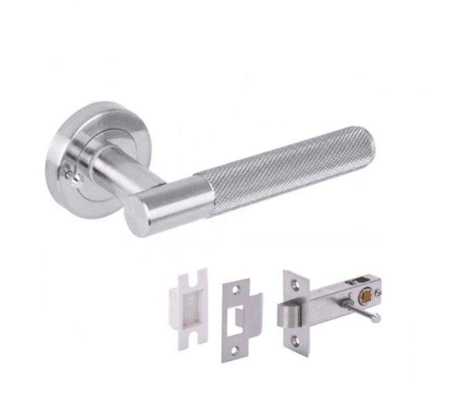 Hunta Evo Knurled Privacy Lever On Round Rose - W/Privacy Latch - Satin Chrome