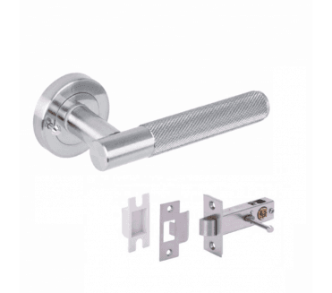 Hunta Evo Knurled Privacy Lever On Round Rose - W/Privacy Latch - Satin Chrome