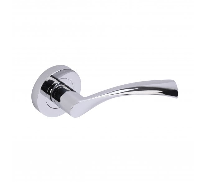 Hunta Flow Lobo Door Handle on rose - Polished Chrome