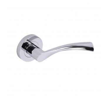 Hunta Flow Lobo Door Handle on rose - Polished Chrome