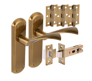 Hunta Gardena Lever On Backplate Door Pack (x3 76mm Hinges) - Antique Brass