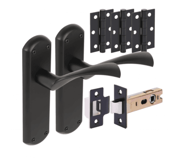 Hunta Gardena Lever On Backplate Door Pack (x3 76mm Hinges) - Matt Black