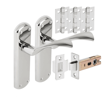 Hunta Gardena Lever On Backplate Door Pack (x3 76mm Hinges) - Polished Chrome