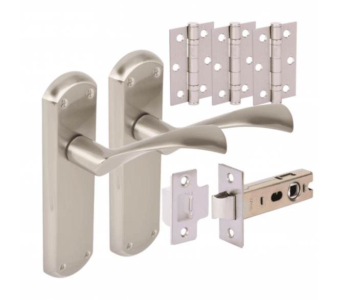 Hunta Gardena Lever On Backplate Door Pack (x3 76mm Hinges) - Satin Nickel