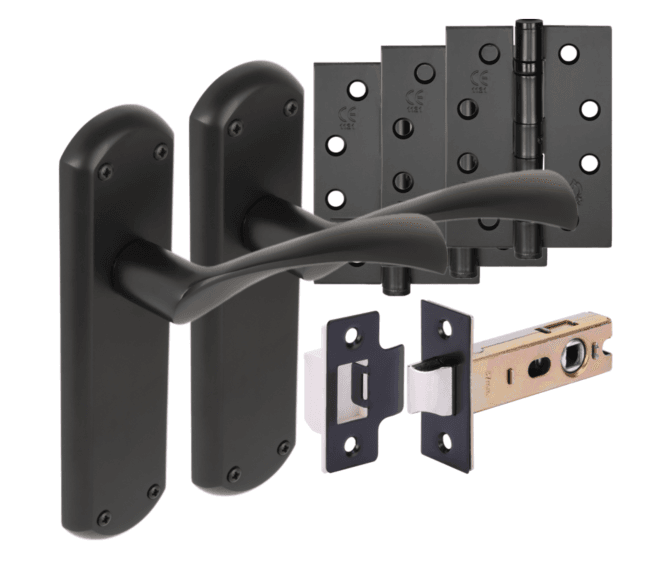 Hunta Gardena Lever On Backplate Fire Rated Latch Pack (x3 102mm FD Hinges) - Matt Black