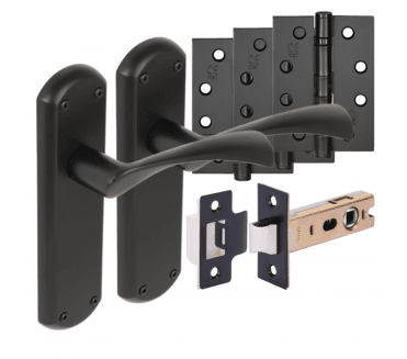 Hunta Gardena Lever On Backplate Fire Rated Latch Pack (x3 102mm FD Hinges) - Matt Black