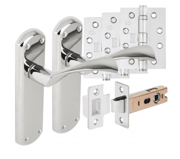 Hunta Gardena Lever On Backplate Fire Rated Latch Pack (x3 102mm FD Hinges) - Polished Chrome