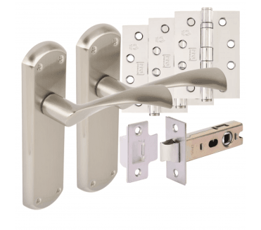 Hunta Gardena Lever On Backplate Fire Rated Latch Pack (x3 102mm FD Hinges) - Satin Nickel