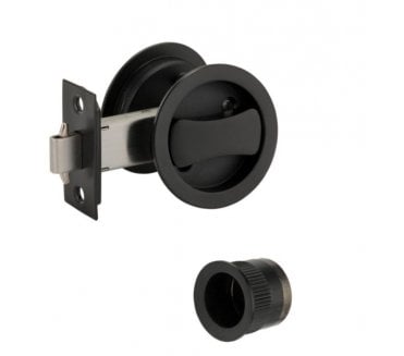 Hunta H1511BM Round Sliding Pocket Door Bathroom Lock Set - Matt Black