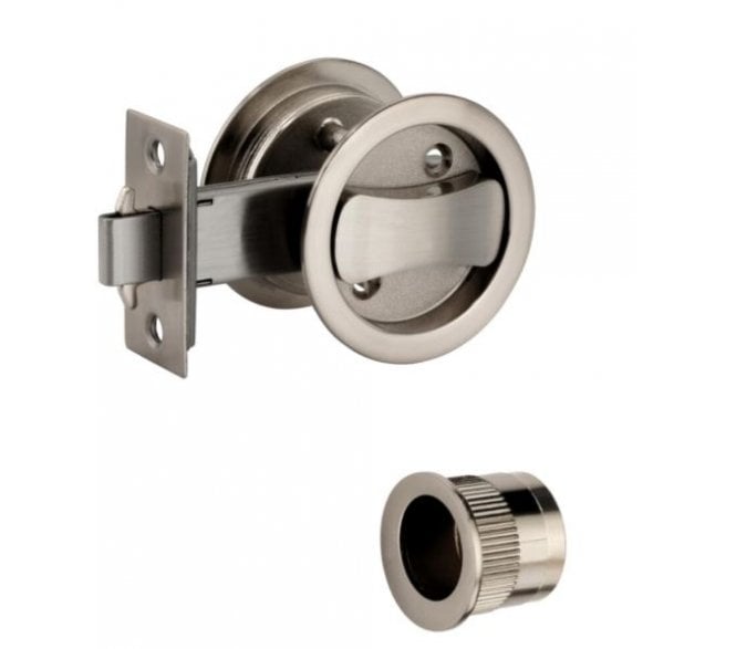 Hunta H1511SNP Round Sliding Pocket Door Bathroom Lock Set - Satin Nickel