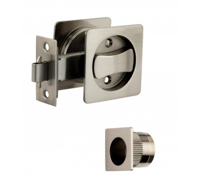 Hunta H1512SNP Square Sliding Pocket Door Bathroom Lock Set - Satin Nickel