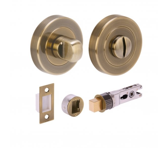 Hunta H2954 Bathroom Turn & Release Set W/ 76mm Bullet Deadbolt - Antique Brass