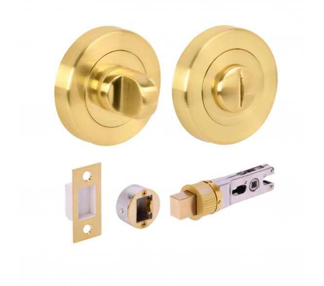 Hunta H2954 Bathroom Turn & Release Set W/ 76mm Bullet Deadbolt - Satin Brass