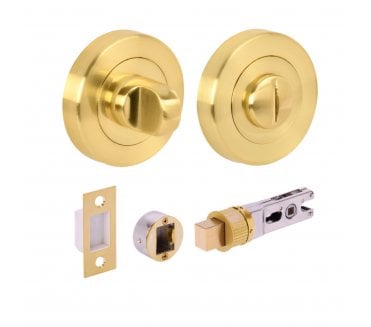 Hunta H2954 Bathroom Turn & Release Set W/ 76mm Bullet Deadbolt - Satin Brass