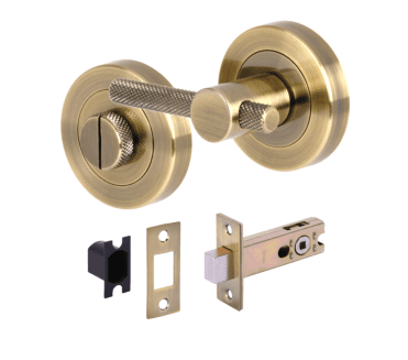 Hunta H2956 Knurled Bathroom Turn & Release Set W/ 76mm Deadbolt - Antique Brass