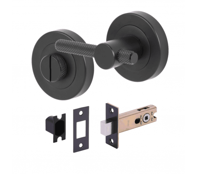 Hunta H2956 Knurled Bathroom Turn & Release Set W/ 76mm Deadbolt - Matt Black